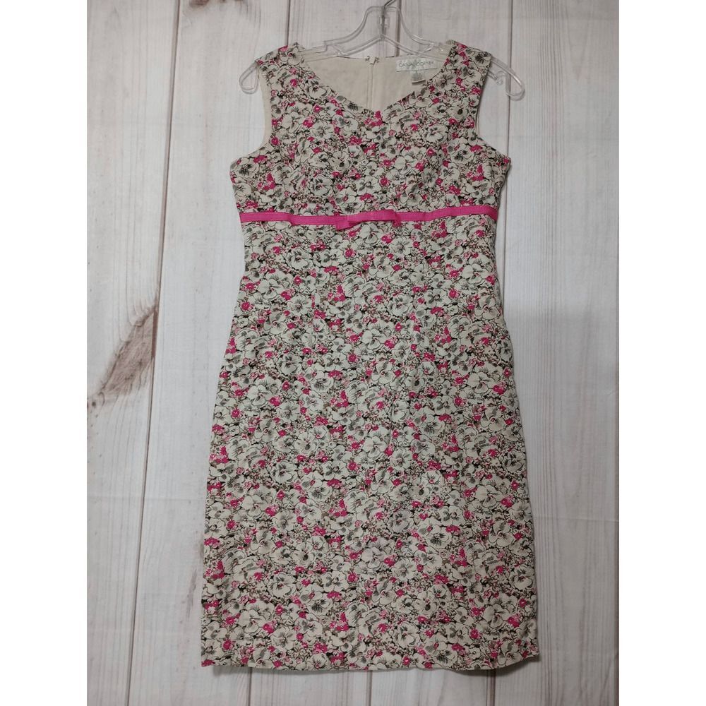 Casual Corner Dress Ladies 2 Pink Cream‎ Floral Sleeveless Babydoll